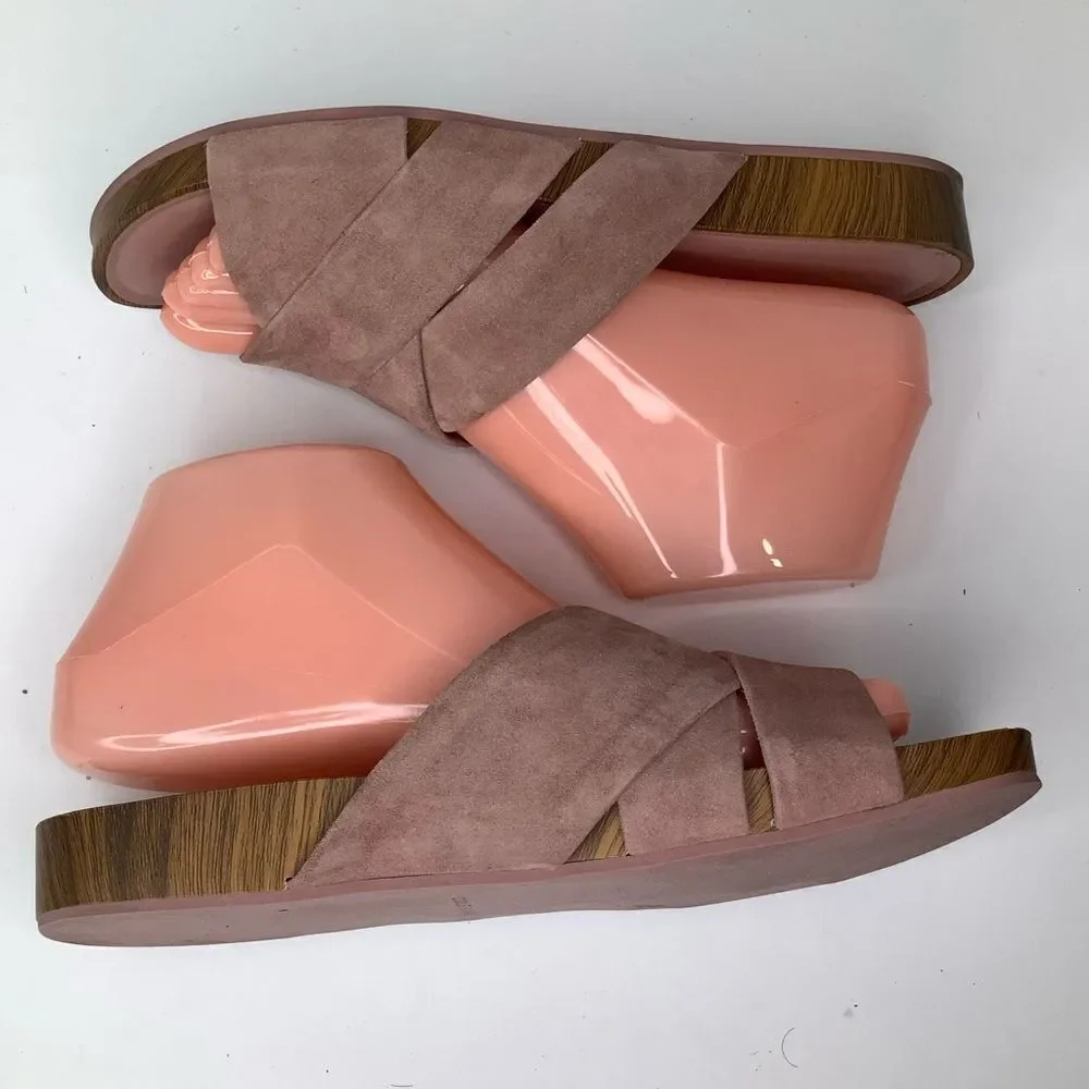 Cole Haan Braelyn Footbed Burlwood Blush Pink Suede Women’s Flat Sandal Sz 7